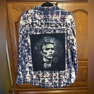 David Bowie upcycled bleached flannel tee One of a Kind